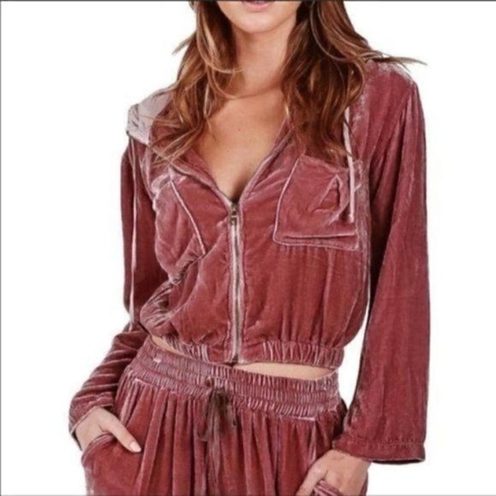 YOUNG FABULOUS & BROKE Velour Fritzy Jacket Grey Womens Size M